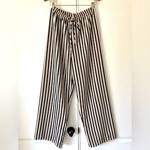 Wide Straight leg pant Black & cream pant Elastic waist pant 100% poly crepe szL